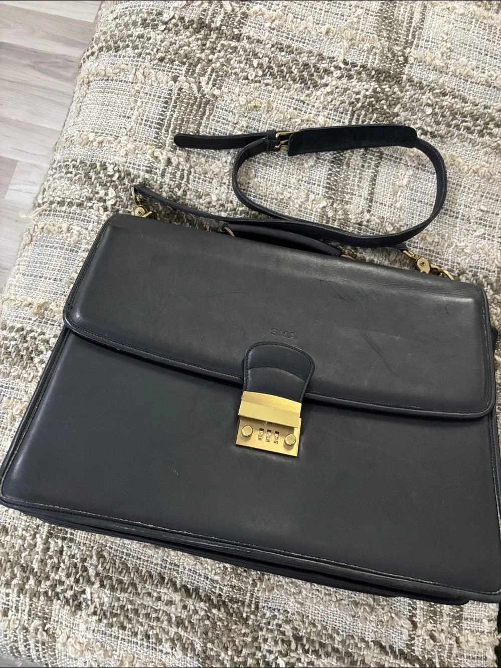 SACOCHE‎ International Briefcase Bag Black Leather Crossbody Laptop Bag